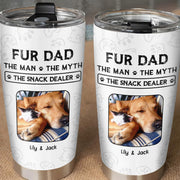 Fur Dad The Man The Myth The Snack Dealer Paw Prints Pet Photos - Personalized Custom Stainless Steel Tumbler 20oz 30oz - DOG034_TB