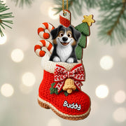 To My Beloved Companion, Christmas Stocking With Dog And Candy Canes - Personalized Custom Wood Ornament, Custom Shaped - DOG107_WDO