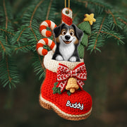 To My Beloved Companion, Christmas Stocking With Dog And Candy Canes - Personalized Custom Wood Ornament, Custom Shaped - DOG107_WDO