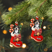 To My Beloved Companion, Christmas Stocking With Dog And Candy Canes - Personalized Custom Wood Ornament, Custom Shaped - DOG107_WDO