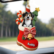 To My Beloved Companion, Christmas Stocking With Dog And Candy Canes - Personalized Custom Wood Ornament, Custom Shaped - DOG107_WDO