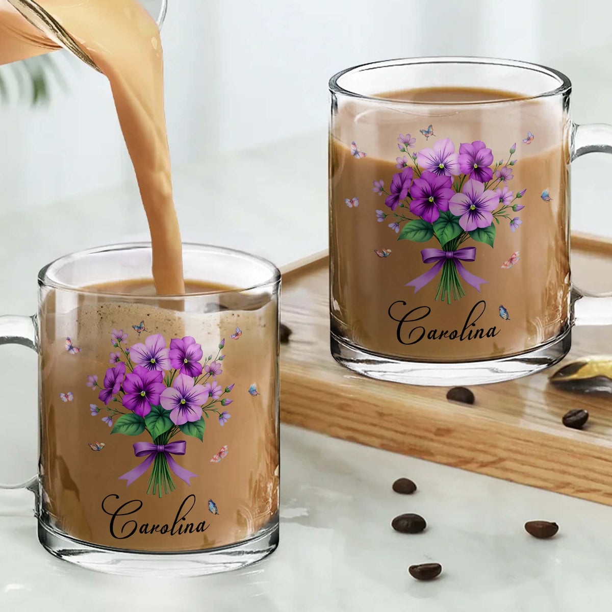 Beautiful Floral Design With Colorful Butterflies, Flowers and Butterflies - Personalized Custom Glass Mug - DTG026_GLM