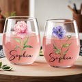 Beautiful Birth Month Flower Personalized Floral Botanical Art - Personalized Stemless Wine Glass - DTG089_WIGL