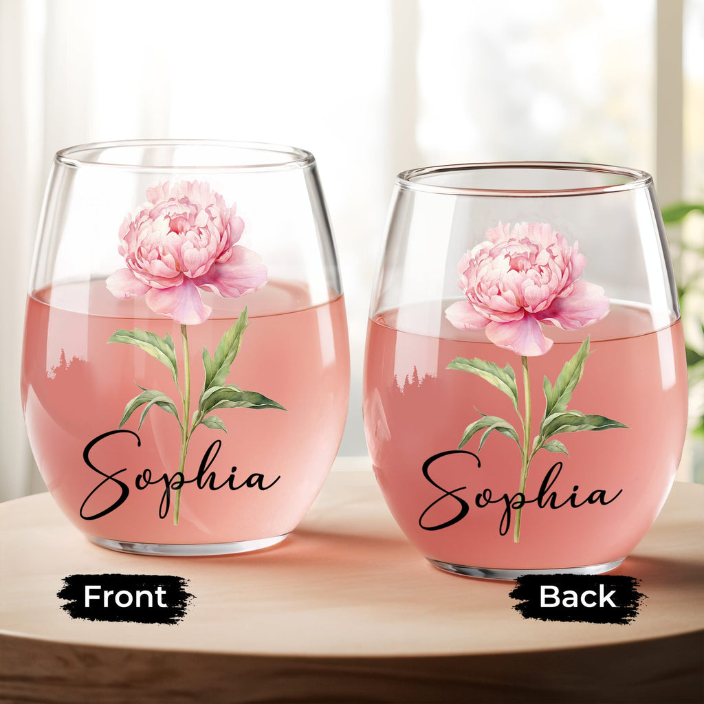 Beautiful Birth Month Flower Personalized Floral Botanical Art - Personalized Stemless Wine Glass - DTG089_WIGL