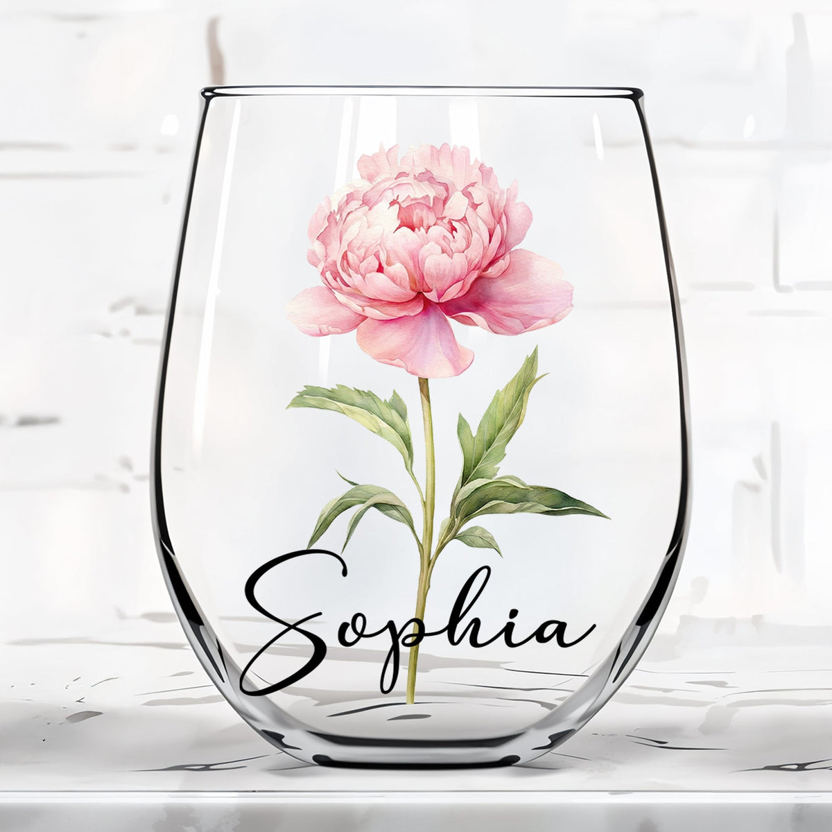 Beautiful Birth Month Flower Personalized Floral Botanical Art - Personalized Stemless Wine Glass - DTG089_WIGL