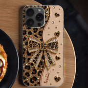 Stay Fabulous Leopard Print With Diamond Bow And Hearts - Personalized Clear Phone Case - DTG124_PHC