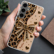 Stay Fabulous Leopard Print With Diamond Bow And Hearts - Personalized Clear Phone Case - DTG124_PHC