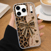 Stay Fabulous Leopard Print With Diamond Bow And Hearts - Personalized Clear Phone Case - DTG124_PHC