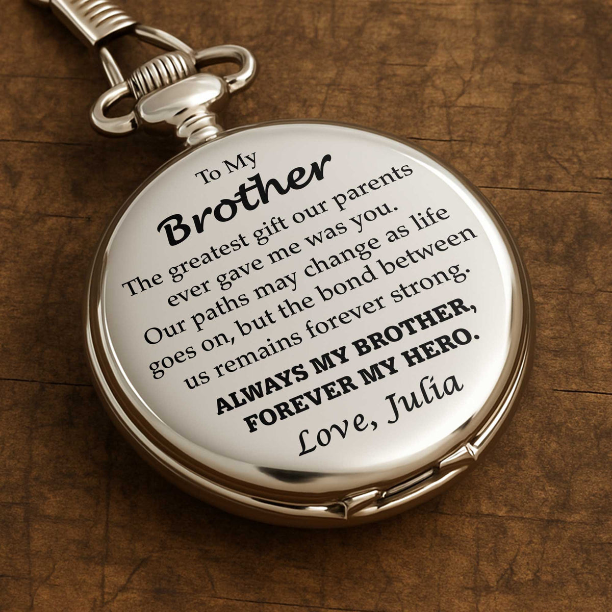 To My Brother, The Greatest Gift, Pocket Watch Design - Personalized Silver Plated Pocket Watch - FAM048_SWATCH