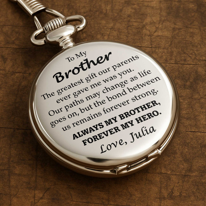 To My Brother, The Greatest Gift, Pocket Watch Design - Personalized Silver Plated Pocket Watch - FAM048_SWATCH