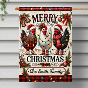Merry Christmas Our Family With Festive Chickens And Holiday Lights - Personalized Flag - FAM1016_GAF