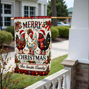Merry Christmas Our Family With Festive Chickens And Holiday Lights - Personalized Flag - FAM1016_GAF