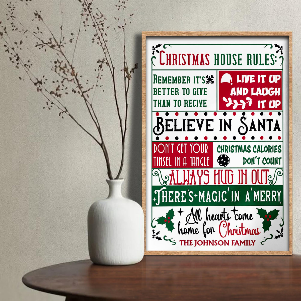 Christmas House Rules Believe In Santa Holiday Holly Vertical Poster - Personalized Custom Vertical Poster - FAM1022_VPOS