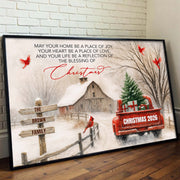 May Your Home Be A Place Of Joy Christmas Red Truck Barn Cardinals - Personalized Custom Horizontal Poster - FAM1041_HPOS
