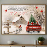 May Your Home Be A Place Of Joy Christmas Red Truck Barn Cardinals - Personalized Custom Horizontal Poster - FAM1041_HPOS