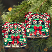 Vintage Truck Full of Christmas Cheer and Santa Hats - Personalized Custom Wood Ornament, Custom Shaped - FAM137_WDO