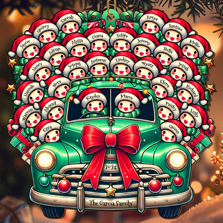 Snowman Santa Hats Christmas Vintage Car Ornament - Personalized Custom Wood Ornament, Custom Shaped - FAM177_WDO
