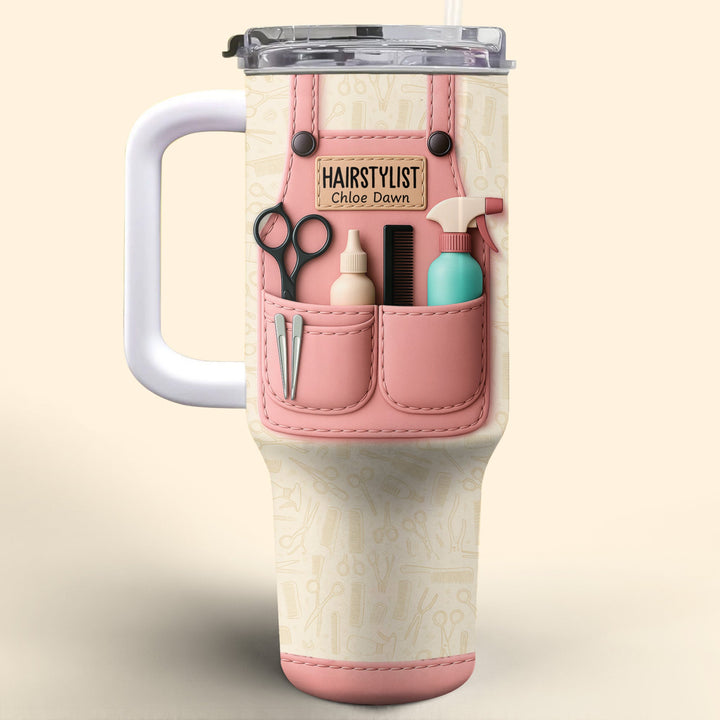 Hairstylist Tumbler With Scissors, Hair Dryer, Comb - Personalized 40oz Tumbler With Straw - FAM321_TBS