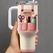 Hairstylist Tumbler With Scissors, Hair Dryer, Comb - Personalized 40oz Tumbler With Straw - FAM321_TBS
