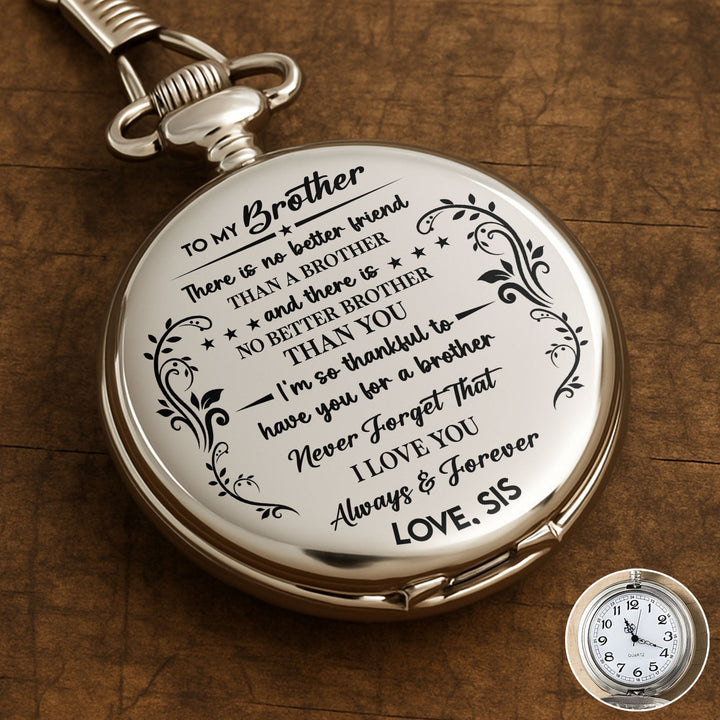 To My Brother, There Is No Better Friend, Stars And Floral Patterns - Personalized Silver Plated Pocket Watch - FAM608_SWATCH