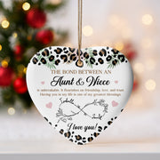 The Bond Between An Aunt & Niece, Hearts, Floral Design - Personalized Custom Ceramic Ornament With Heart Shape - FAM777_HCE