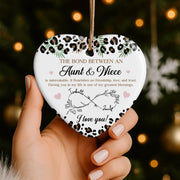 The Bond Between An Aunt & Niece, Hearts, Floral Design - Personalized Custom Ceramic Ornament With Heart Shape - FAM777_HCE