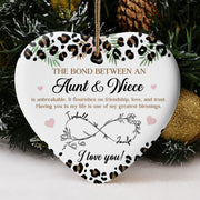 The Bond Between An Aunt & Niece, Hearts, Floral Design - Personalized Custom Ceramic Ornament With Heart Shape - FAM777_HCE