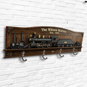 The Family Station With Vintage Steam Train And Locomotive - Personalized Key Holder - FAM806_KHO