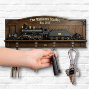 The Family Station With Vintage Steam Train And Locomotive - Personalized Key Holder - FAM806_KHO