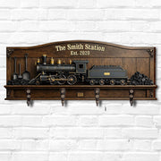 The Family Station With Vintage Steam Train And Locomotive - Personalized Key Holder - FAM806_KHO
