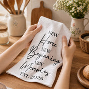 New Home New Beginning New Memories Minimalist Typography - Personalized Kitchen Towel - FAM881_TOWL