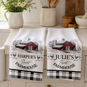 Sweet Farmhouse Custom Name Barn And Rooster Design - Personalized Kitchen Towel - FARM082_TOWL