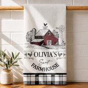 Sweet Farmhouse Custom Name Barn And Rooster Design - Personalized Kitchen Towel - FARM082_TOWL