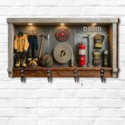 Celebrate Your Personal Hero, Firefighter Gear, Badge, and Extinguisher - Personalized Key Holder - FIF049_KHO