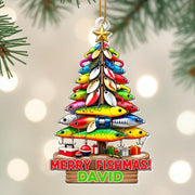 Merry Fishmas Christmas Tree Made Of Fishing Lures And Gear - Personalized Custom Acrylic Ornament, Christmas Gift - FISH063_ACO
