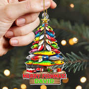 Merry Fishmas Christmas Tree Made Of Fishing Lures And Gear - Personalized Custom Acrylic Ornament, Christmas Gift - FISH063_ACO
