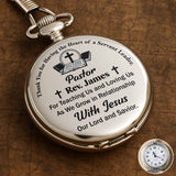 Thank You For Having The Heart Of A Servant Leader, Book And Cross - Personalized Silver Plated Pocket Watch - FTH040_SWATCH
