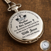 Thank You For Having The Heart Of A Servant Leader, Book And Cross - Personalized Silver Plated Pocket Watch - FTH040_SWATCH