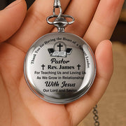 Thank You For Having The Heart Of A Servant Leader, Book And Cross - Personalized Silver Plated Pocket Watch - FTH040_SWATCH
