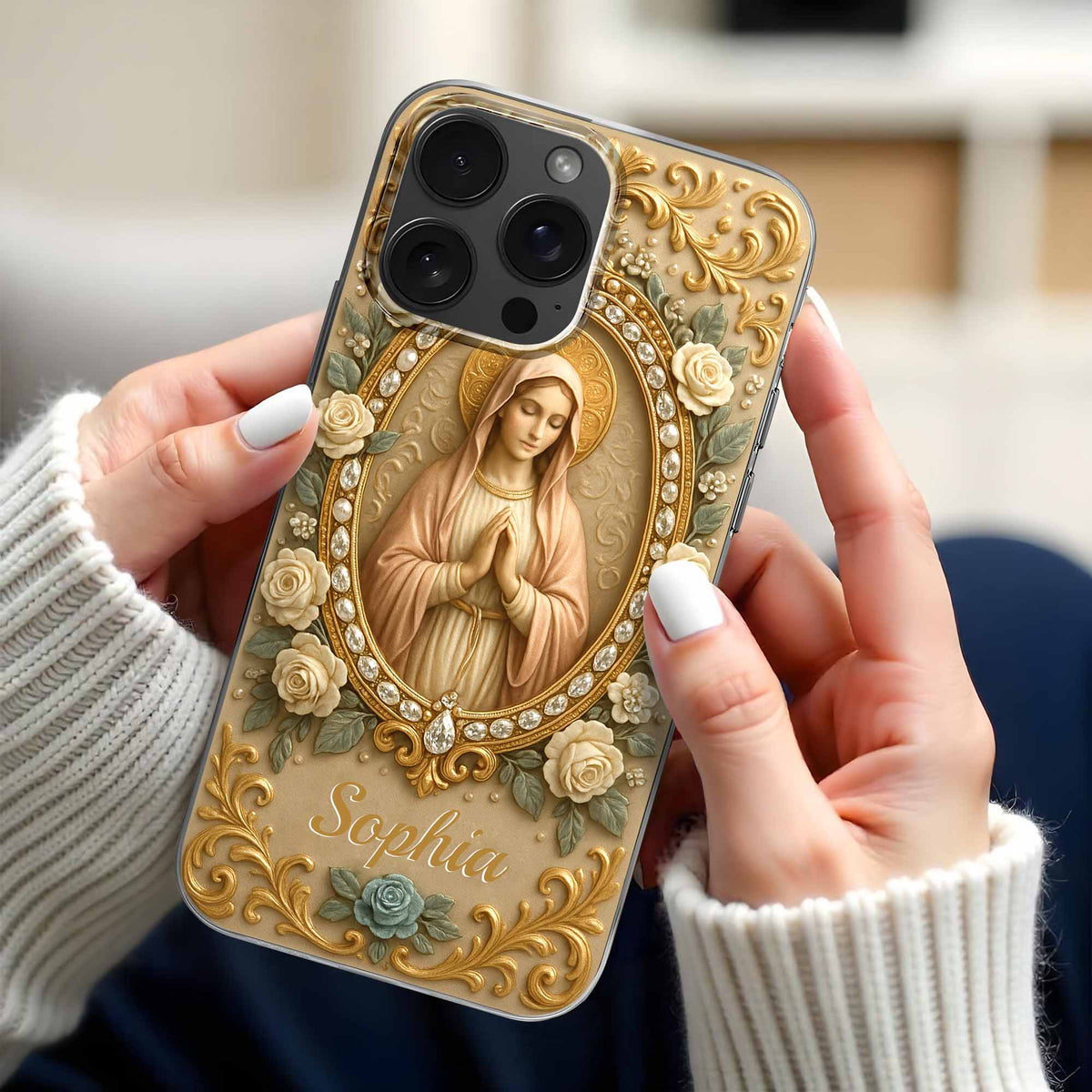 Celebrate Faith and Grace, Beautiful Rose and Virgin Mary Design - Personalized Clear Phone Case - FTH095_PHC