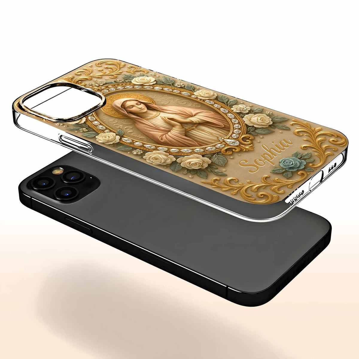 Celebrate Faith and Grace, Beautiful Rose and Virgin Mary Design - Personalized Clear Phone Case - FTH095_PHC