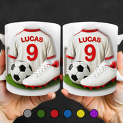 Celebrate Your Passion For Soccer With This Vibrant Soccer Jersey, Soccer Ball, And Soccer Cleats - Personalized Custom Coffee Mug - FTN007_MG