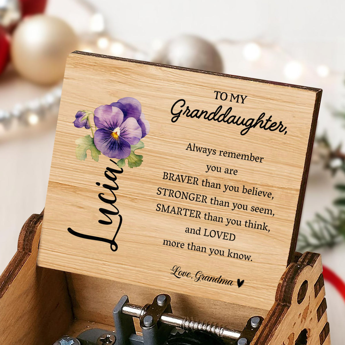 Braver, Stronger, Smarter, Loved, Inspiring Message For Granddaughter - Custom Music Box With "You Are My Sunshine" Tune - GDT002_MZB
