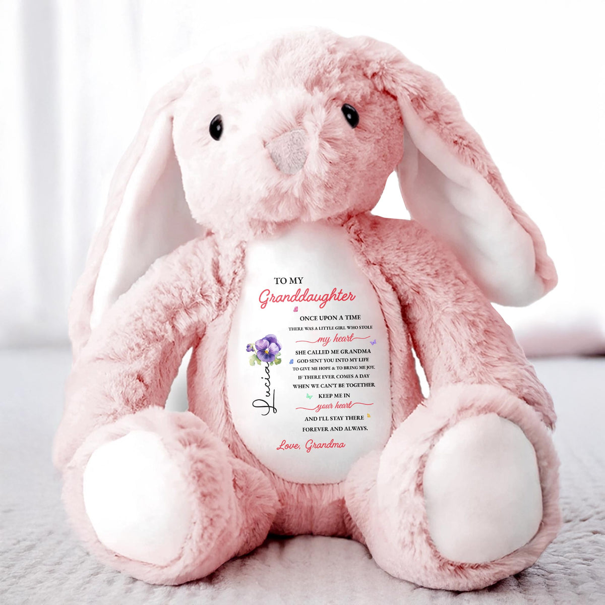 To My Granddaughter, Once Upon A Time, Bunny And Flowers - Personalized Stuffed Bunny - GDT108_BUN