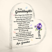 Love And Life Promises To Granddaughter With Butterflies And Flowers - Personalized Heart Shaped Acrylic Plaque - GDT123_HAP