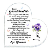 Love And Life Promises To Granddaughter With Butterflies And Flowers - Personalized Heart Shaped Acrylic Plaque - GDT123_HAP