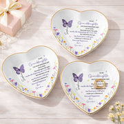 To My Granddaughter On Your Wedding Day Butterfly And Wildflowers Ceramic Dish - Personalized Custom Jewelry Dish, Ceramic Dish, Heart Shape - GDT815_HCRF