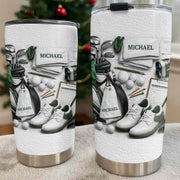 Golf Enthusiast Personalized Tumbler Featuring Clubs and Balls - Personalized Custom Stainless Steel Tumbler 20oz 30oz - GOLF012_TB