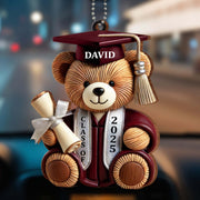 Graduation Teddy Bear With Cap And Diploma - Personalized Custom Wood Ornament, Car Hanging Ornament - GRAD005_WCA