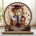 Celebrate Your Achievements Wooden Graduate Teddy Bear Plaque - Personalized Custom 2-Layer Wood Plaque With Flat Base - GRAD018_WPLA